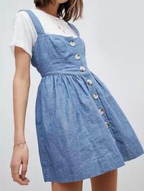 FREE PEOPLE Cotton Hemp Blend Denim Chambray Dress Mini